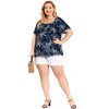 Agnes Orinda Women's Plus Size Floral Tassel Hem Short Sleeves Square Neck Casual Blouses - 3 of 4