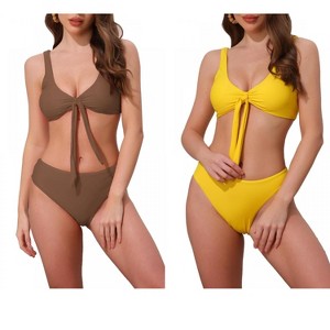 INSPIRE CHIC Women's Lace Up Decoration Push Up Wide Strap Top Triangle Bottom Swimwear Bathing Bikini Suits 2 Sets - 1 of 4
