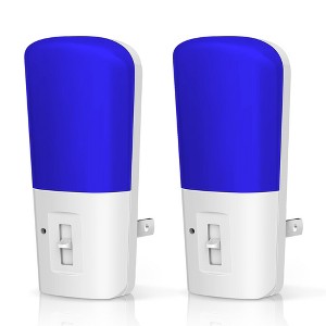 YANSUN 2-Pack 1W Plug-In Light Sensor Night Lights, Vertical Design, Blue Light (with Blue Shade), Slide Dimming, US Plug - 1 of 4
