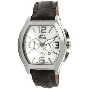 Gino Franco Men's Barrel Shaped Chronograph Watch with Stainless Steel Case and Genuine Leather Strap - 1 of 2