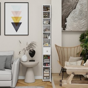 Gulches Tall Slim White Bathroom Storage Cabinet 71inch Freestanding 1 Drawer 2 Doors 4 Adjustable Shelves E1 MDF Anti-Tip - 1 of 4