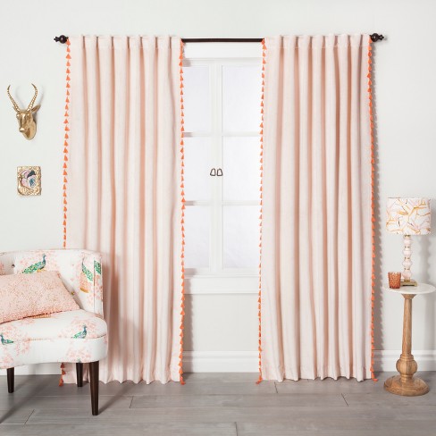 Velvet Curtain Panel With Orange Tassels Blush Pink 108 ...