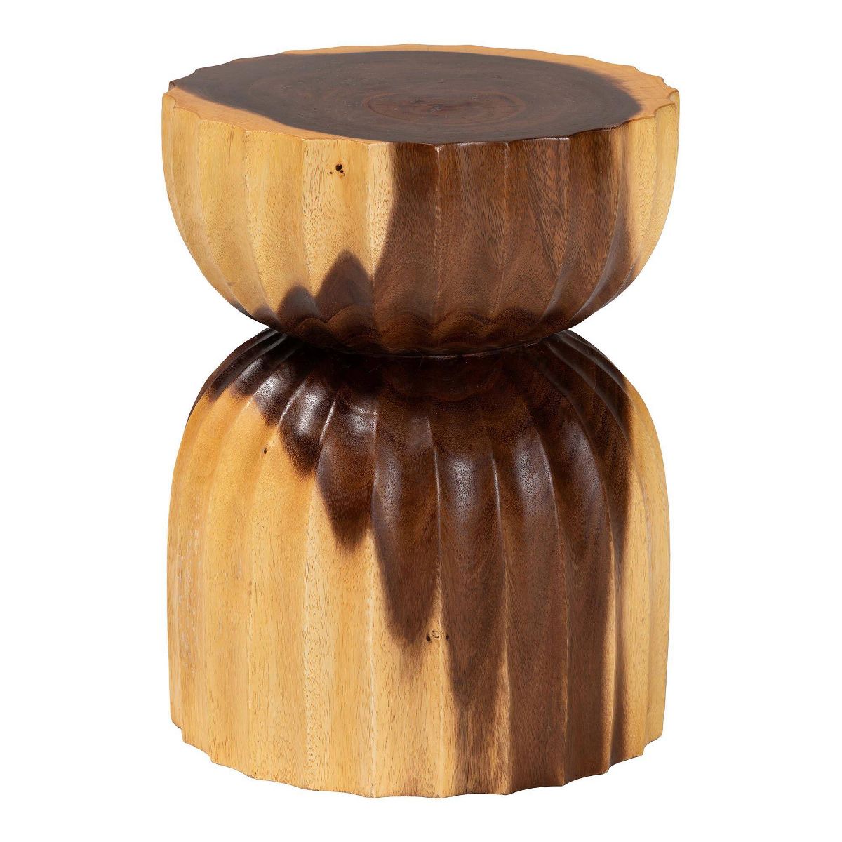 bali & pari Noleta Hand-Carved Suar Wood Side Table Natural Brown
