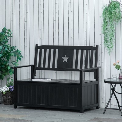 Black Wooden Outdoor Storage Bench with Star Motif