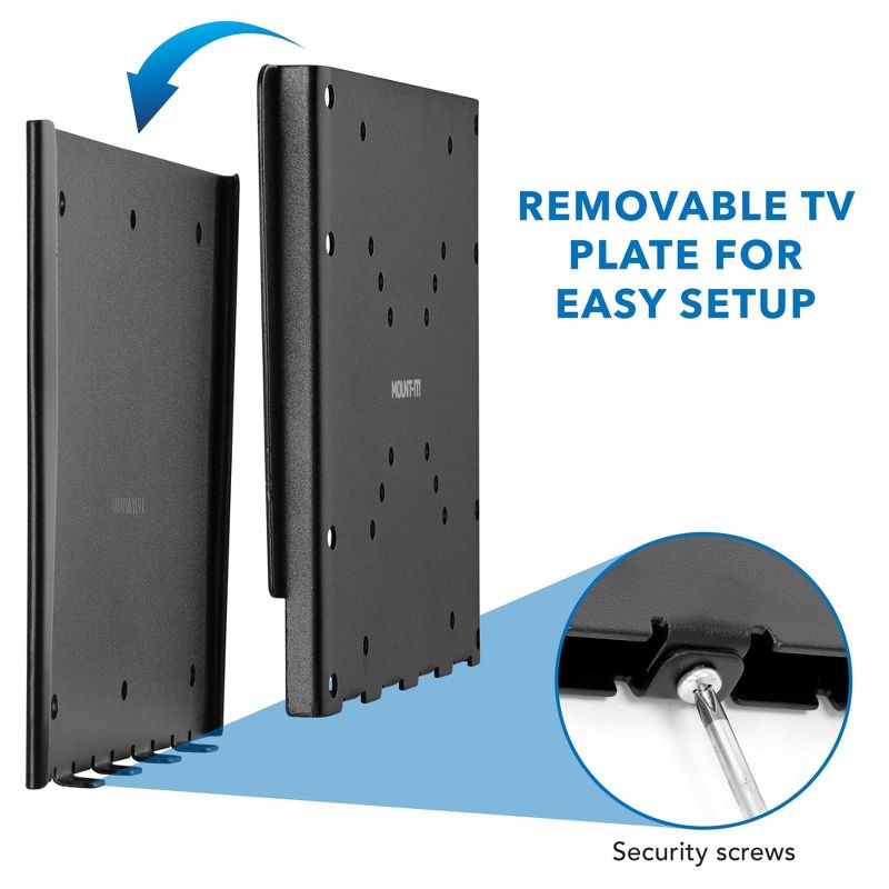 Mount-It! Low-Profile Fixed TV Wall Mount w/ Removable Plate | Flush Wall Mounting Bracket Fits 23" - 42" Screens Up To VESA 200x200 mm, 66 Lbs. Cap., 4 of 10