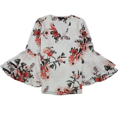 Alfani Womens Poet Sleeve Floral Pullover Blouse