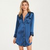 Anna-Kaci Lounge Women's Satin Button-Front Sleep Shirt with Contrast Piping Trim and Relaxed Long Sleeve Silhouette - 2 of 4
