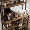 Bakers Rack with Power Outlet, 6-Tier Kitchen Storage Shelf with Microwave Stand Coffee Bar & Wire Drawer, Rustic Brown. - 3 of 4
