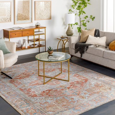 Handmade Blue and Burnt Orange Chenille Round Rug 7'6" x 9'6"