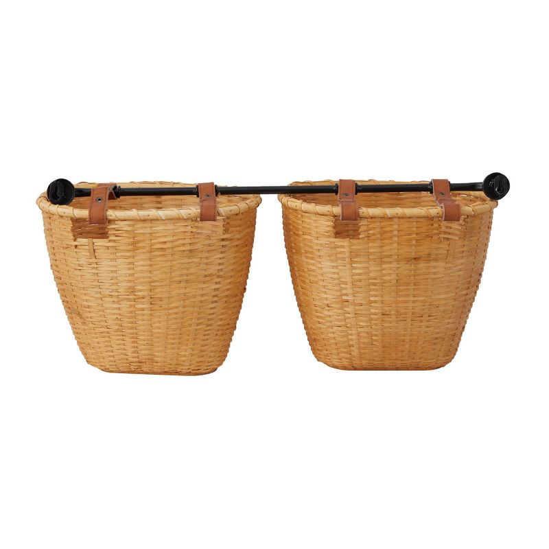 14&#34;x23&#34; Bamboo Kitchen Hanging Wall Basket with Black Rod and Faux Leather Straps Brown - Olivia &#38; May, 5 of 6