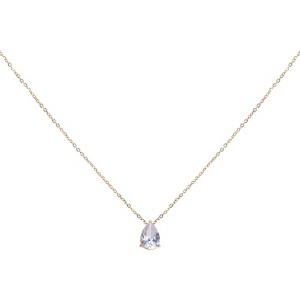 Unique Bargains Women's Birthstone Cubic Zirconia 18K Gold Plated Teardrop Necklace 17.7" - 1 of 4