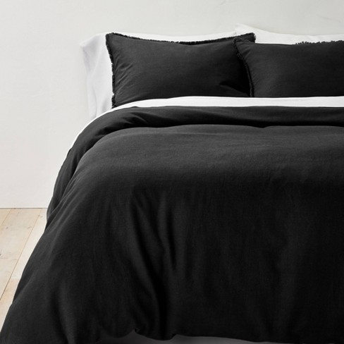 Full queen Heavyweight Linen Blend Duvet Cover Sham Set Washed Black Casaluna Rayon Blend Zipper Closure Oeko tex Certified Target