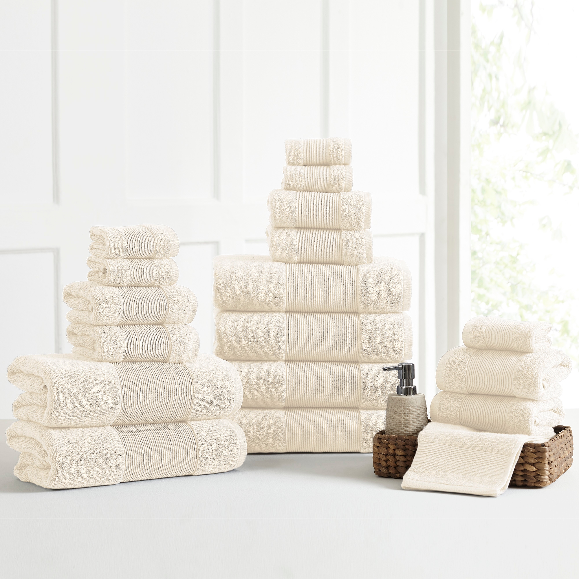 Modern Threads AirCloud 100% Cotton 18-Piece Towel Set, Ivory