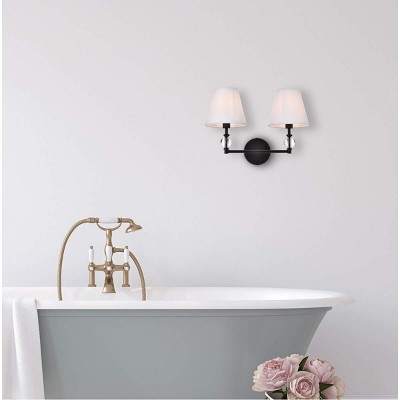 Bethany Dimmable 2-Light Bath Sconce with Black Iron and Crystal