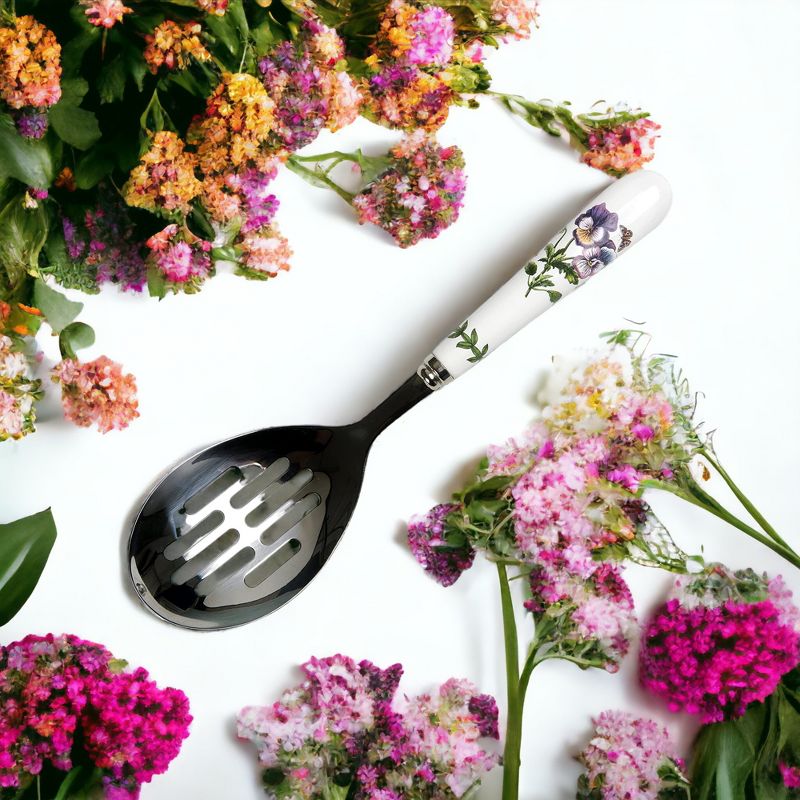 Portmeirion Botanic Garden Slotted Spoon, Kitchen Spoon for Cooking and Serving, Pansy Floral Design, Made from Stainless Steel with Porcelain Handle, 2 of 5
