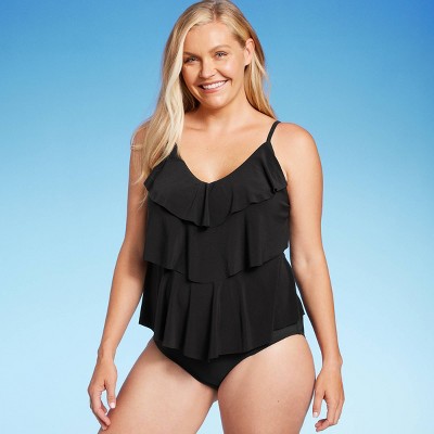 Women's V-Neck Tankini Swimsuit Top - Marine Black - Black - Olaian -  Decathlon