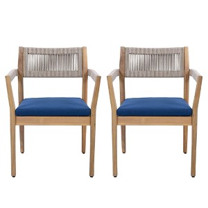 NAYSAYE Patio Dining Sets Braided Acacia Wood Dining Chairs with Cushions and Armrests for Garden Poolside, Navy and Teak, 23.25"*21.5"*32.25" - 1 of 4