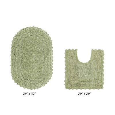 Sage Green Cotton Crochet Tufted Reversible Bath Rug Set
