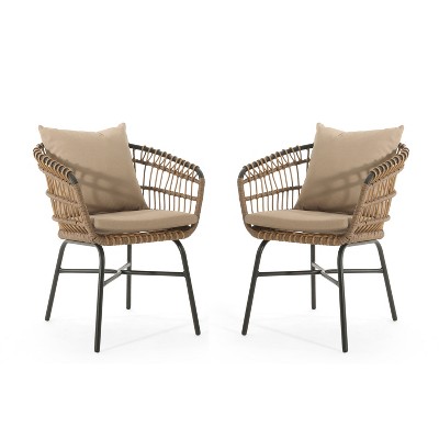 GDFStudio Luci Modern Outdoor Wicker and Iron Dining Chairs with Cushions (Set of 2)