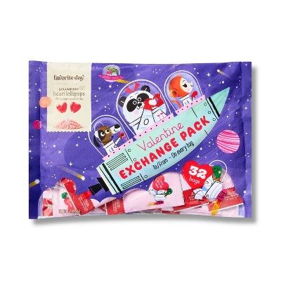 Valentine's Strawberry Heart Lollipop with Popping Candy Dip Exchange Pack - 9oz/32ct - Favorite Day™