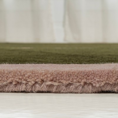 Whimsical Green and Pink Handwoven Wool Kids Rug