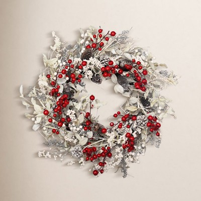 26" Faux Winter Christmas Pinecone Berry Twig Front Door Wreath