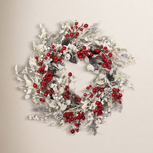 26" Faux Winter Christmas Pinecone Berry Twig Front Door Wreath - 1 of 4