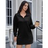 WhizMax Women's Knit Sweater Dresses Lapel Neck Puff Sleeves Loose Mini Dresses With Pocket - 3 of 4