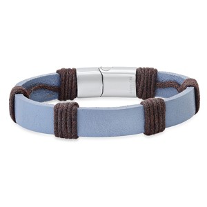 Steeltime Men's leather, brown thread and stainless steel bracelet. Color Options: Gray, Blue - 1 of 4
