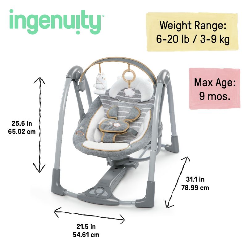 Ingenuity Boutique Collection Deluxe Swing &#39;n Go Portable Baby Swing - Bella Teddy, 6 of 37