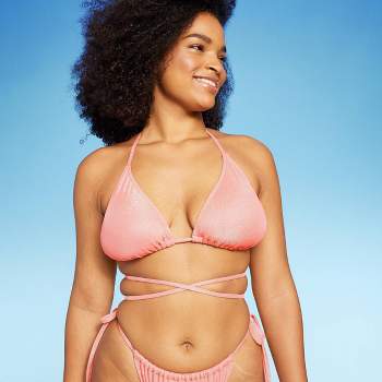 Women's Beaded Strap Triangle Bikini Top - Wild Fable™ Pink Lurex Floral  Print Xxs : Target