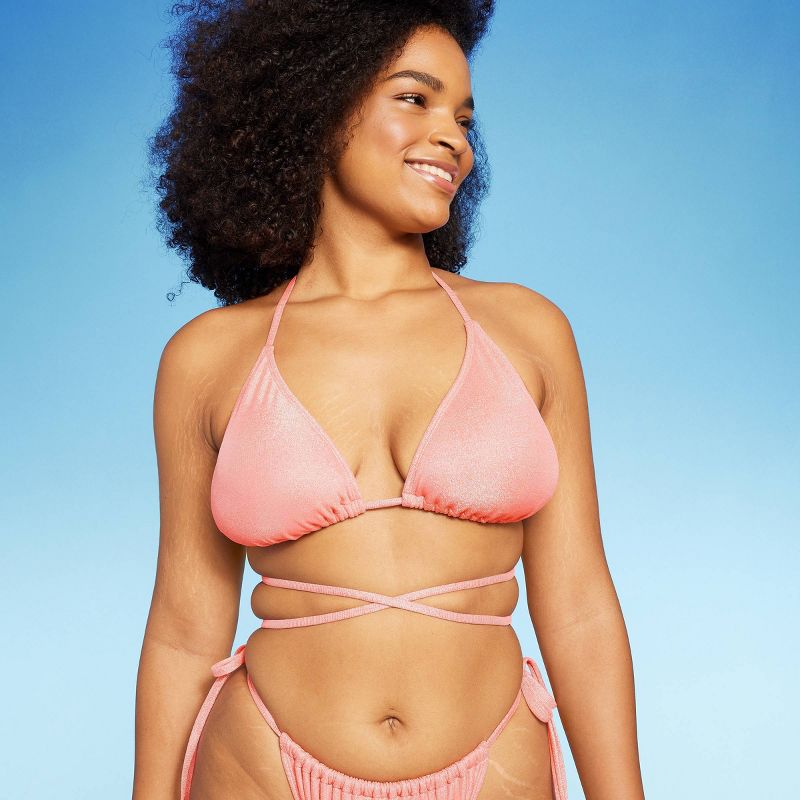 Women's Triangle Wrap Bikini Top - Wild Fable™ Pink Lurex, 1 of 13