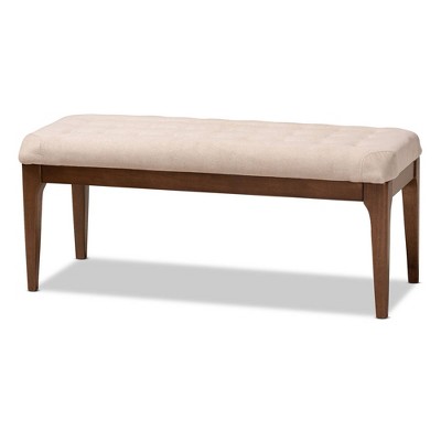Walsh Fabric Upholstered and Wood Ottoman Beige/Walnut Brown - Baxton Studio