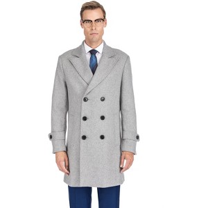 Men's Double Breasted Pea Coat Wool Blend Dress Jacket Peacoat - 1 of 3