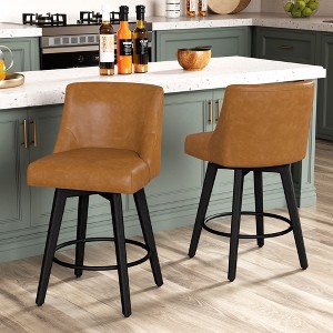 Dyonery 26" Height Counter Height Bar Stools Set of 2, Upholstered Swivel Fabric Kitchen Counter Stools with Back, Solid Wood Legs, Grey - 1 of 4