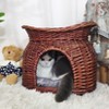2 Tiers Handwoven Rattan Elevated Cat Bed with 2x Soft Cushion Raised Wicker Pet Basket Indoor - 3 of 4