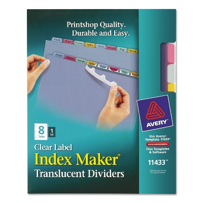 Avery Index Maker Print & Apply Clear Label Plastic Dividers 8-Tab Letter 11433