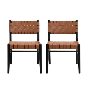 Christopher Knight Home Set of 2 Oliver Woven Faux Leather Rubberwood Dining Chairs Brown - 1 of 4