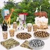 DYLIVeS 168pcs Zoo Animal Print Birthday Party Decorations,Leopard Print Dinner Plates Zebra Dessert Plates Tiger Napkins Giraffe Cups - 3 of 4