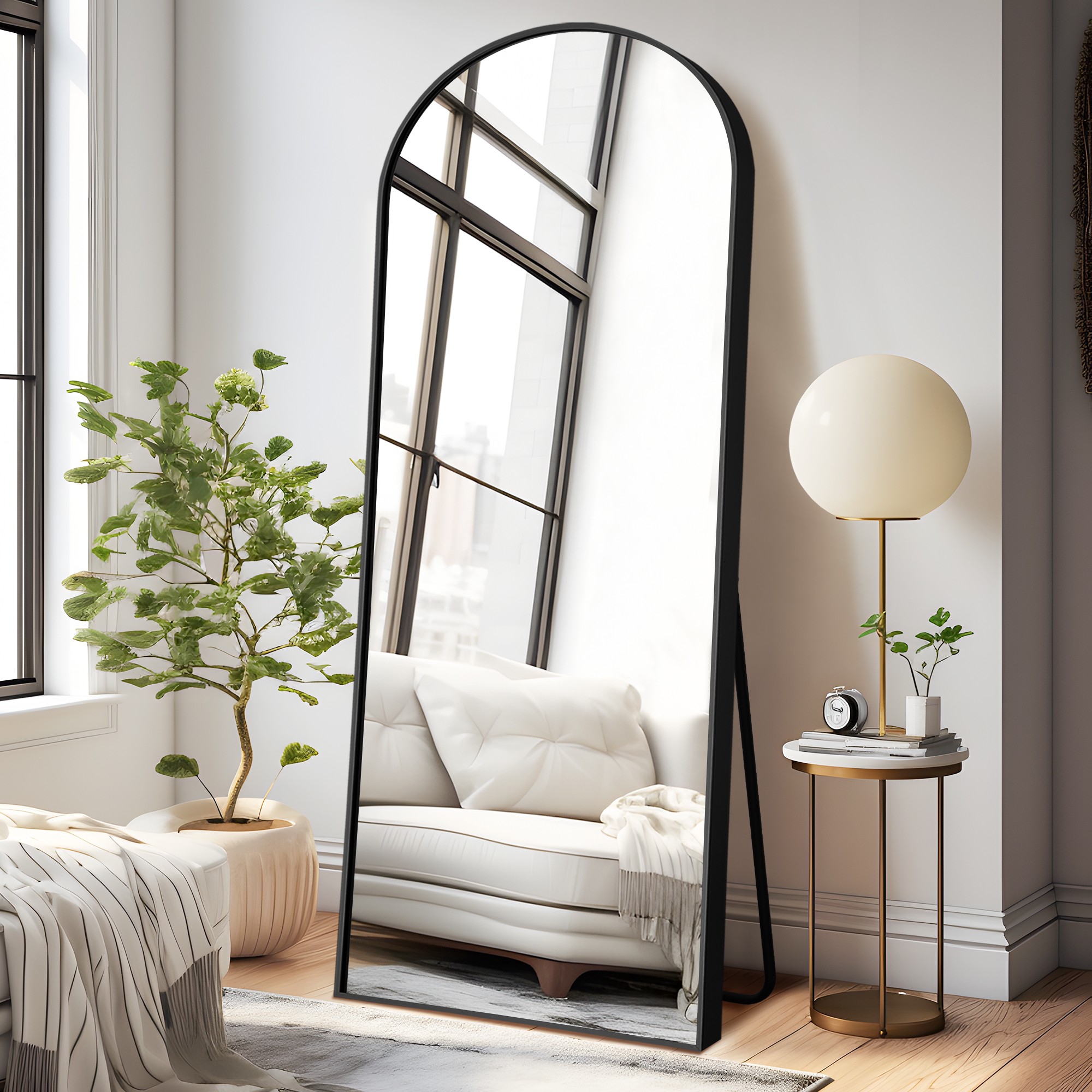 Dovelina Modern Metal Frame Full Length Mirror Arch Floor Standing Mirror Large Wall Mirror leaning mirror - 71"x32",Gold