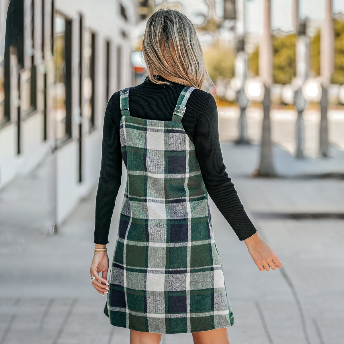 Женские платья Cupshe Women's Plaid V-Neck Mini Pinafore Dress-S-Green — фото 4