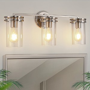 YANSUN 24 in. 3-Light Brushed Nickel Vanity Light with Industrial Glass Shades for Bathroom Nickel - 1 of 1