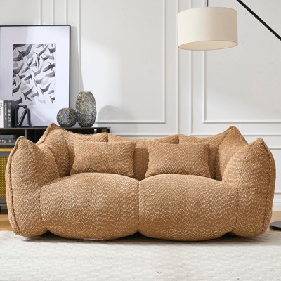 Aukfa Bean Bag Sofa Chairs Loveseat, Oversized Bean Bag Couch,  Lazy Floor Sofa Chair with Two Pillows for Living Room, Bedroom, Apartment