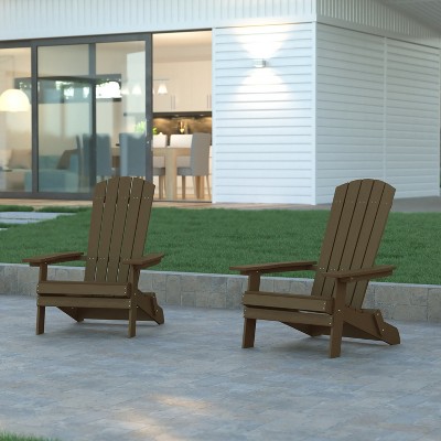 Mahogany Poly Resin Folding Adirondack Chairs with Wide Arms, Set of 2