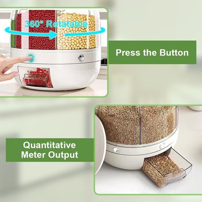Aeelleea Rotating Rice Dispenser, 6-Grid Cereal & Grain Storage Bin, One-Click Dispensing Food Container, Airtight Moisture-Proof Kitchen Organizer Small — фото 6