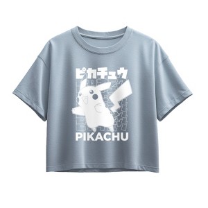 Girls' - Pokémon - Pikachu Kanji Short Sleeve Boxy Graphic T-Shirt - 1 of 2