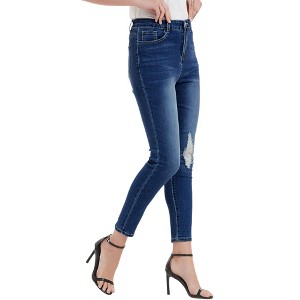 Anna-Kaci Women's High Waisted Denim Skinny Jeans Stretch Distressed Ripped Knee Pants - 1 of 4