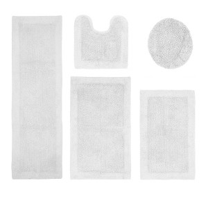 Edge Bath Rug 100% Premium Cotton Ultra-Soft Water Absorbent Tufted Solid Reversible 5 Piece Bathroom Rug Set for Machine Washable Bathmat - 1 of 2