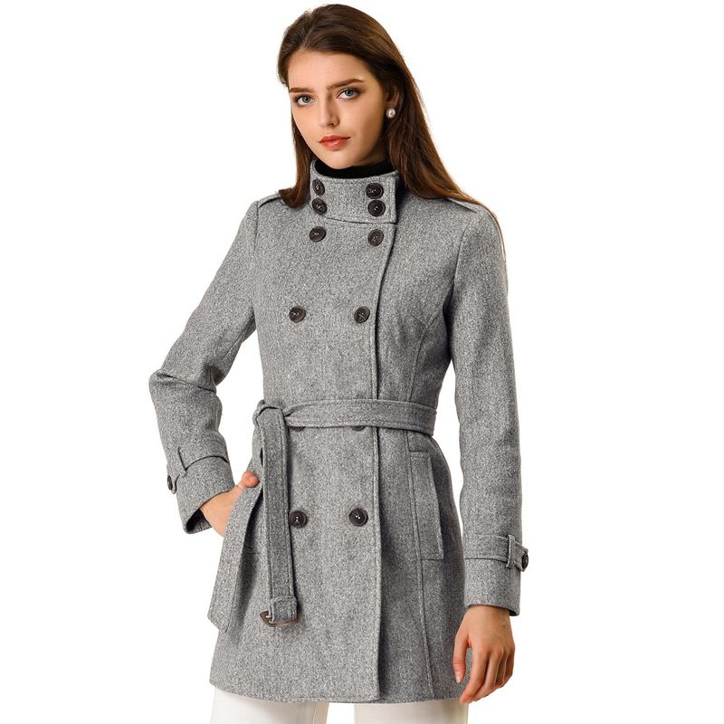 Allegra K Women's Winter Stand Collar Double Breasted Outwear Coat, 3 of 8