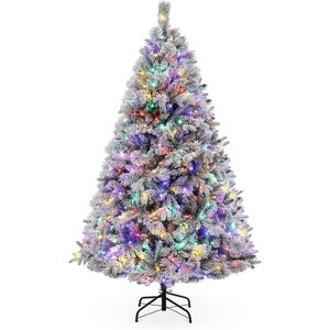 6 ft Pre-Lit Snow-Flocked Christmas Tree, 850 Hinged Tips, 400 Multicolor LED Lights, Artificial Pine for Home/Office/Party Holiday Decor, White - 1 of 4